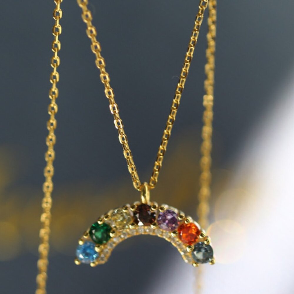 New 18k yellow gold colorful crystal necklace pendant